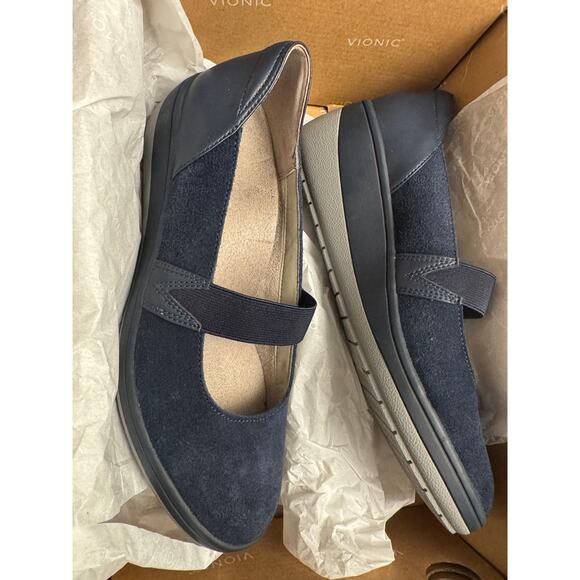 Vionic judie women's orthotic Mary Jane wedge casual shoe navy size 7 NIB - Picture 3 of 6